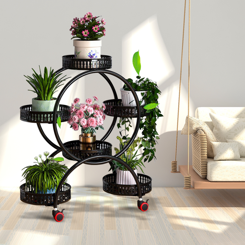 Metal Plant Stand, Indoor Flower Pot Stand with Wheels, 4 Tier 6 Flower  Potted Holders