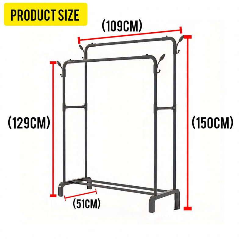 Metal Clothes Hanger With 4 Side Hooks and Lower Storage Shelf for Bedroom Home Office Indoor