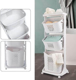 Rolling Laundry Cart with 3 Plastic Laundry Basket
