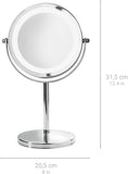 Round Cosmetic Mirror - Table Mirror With Led Lighting And 5X Magnification - Make-Up Mirror With 360° Swivel Function
