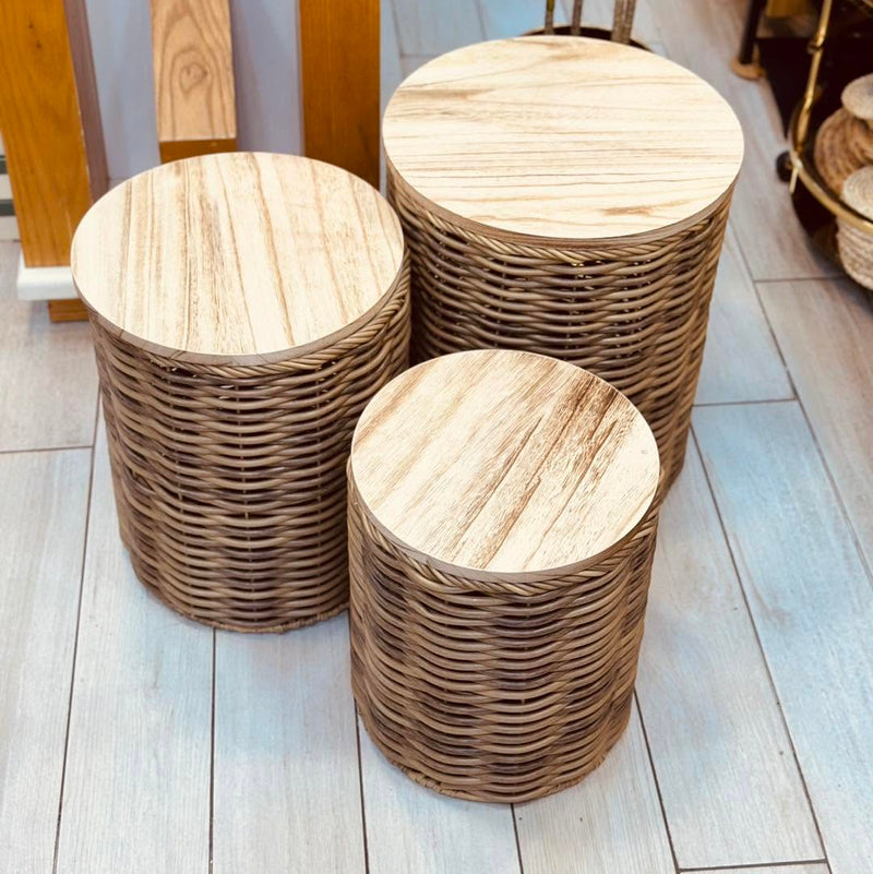 Set of 3 BASKETS WITH THICK WOODEN LID