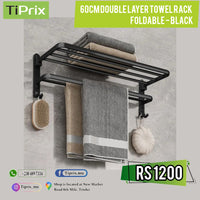 60CM Double Layer Towel Rack Black Foldable