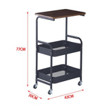 3 Tier Storage Cart Mobile Shelving Unit Black