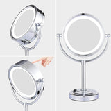 Round Cosmetic Mirror - Table Mirror With Led Lighting And 5X Magnification - Make-Up Mirror With 360° Swivel Function
