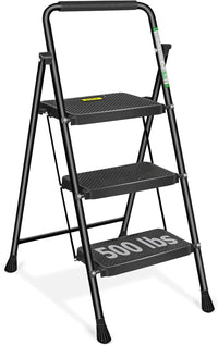 3 Step Ladder Folding Step Stool with Wide Anti-Slip Pedals and Comfort Handgrip for Kitchen Household and Office, Lightweight Capacity 500lbs Sturdy Step Ladder