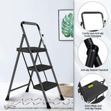 3 Step Ladder Folding Step Stool with Wide Anti-Slip Pedals and Comfort Handgrip for Kitchen Household and Office, Lightweight Capacity 500lbs Sturdy Step Ladder