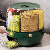 Rotating Rice Dispenser Storage Container, 6-Compartment Dry Food Dispenser