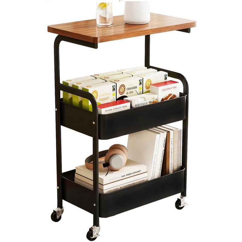 3 Tier Storage Cart Mobile Shelving Unit Black