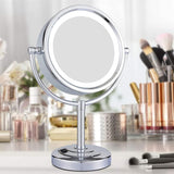 Round Cosmetic Mirror - Table Mirror With Led Lighting And 5X Magnification - Make-Up Mirror With 360° Swivel Function