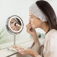 Round Cosmetic Mirror - Table Mirror With Led Lighting And 5X Magnification - Make-Up Mirror With 360° Swivel Function