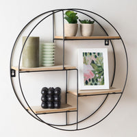 Round Shelf for Wall, Mounted Shelves for Living Room Home Office Bedroom Modern Circular Decorative Display Wall Shelves Easy Installation Metal Frame - Black, 50 x 50 x 10cm
