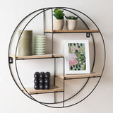 Round Shelf for Wall, Mounted Shelves for Living Room Home Office Bedroom Modern Circular Decorative Display Wall Shelves Easy Installation Metal Frame - Black, 50 x 50 x 10cm