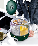 Rotating Rice Dispenser Storage Container, 6-Compartment Dry Food Dispenser