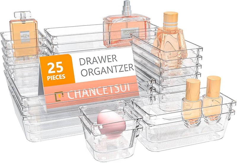 Clear 25pcs Drawer Organizer Transparent Drawer Divider