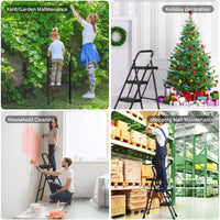 3 Step Ladder Folding Step Stool with Wide Anti-Slip Pedals and Comfort Handgrip for Kitchen Household and Office, Lightweight Capacity 500lbs Sturdy Step Ladder