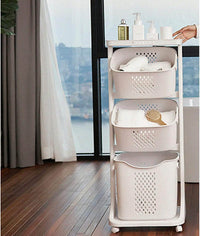Rolling Laundry Cart with 3 Plastic Laundry Basket