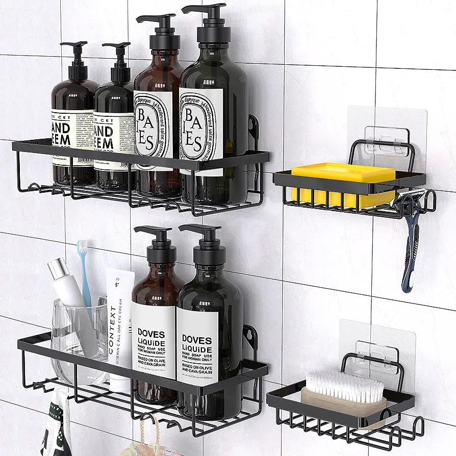 [4 Packs] Shower Caddy,Adhesives Shower Organizers ,Stainless Steel Wall Rack Basket Mounted For Bathroom Toilet & Kitchen