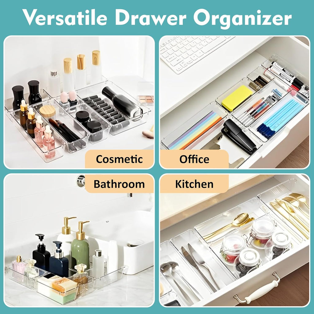 Set Da 25 Organizer In Plastica Trasparente Per Cassetti - Divisori Multiuso Per Trucco, Ufficio E Cucina