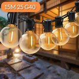 15M 25 G40 Globe Hanging Indoor/Outdoor String Lights with Clear Bulbs Electric