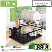 2-Tier Dish Rack for Kitchen Counter with Utensil Holder, Large-Capacity, Black