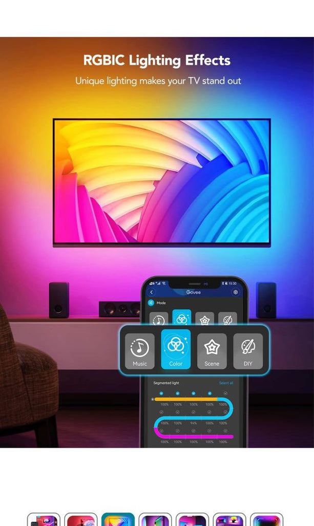 Bluetooth TV LED Backlights Strip Lights RGBIC - 5 M