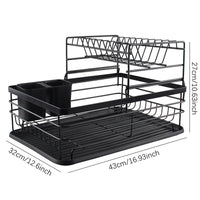 2-Tier Dish Rack for Kitchen Counter with Utensil Holder, Large-Capacity, Black