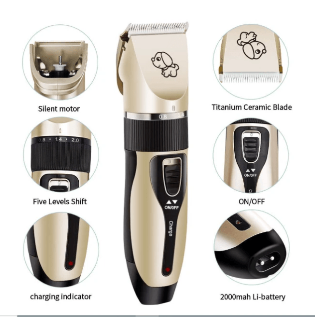 Dogs and Cats Hair Trimmer Grooming Clippers Kit Rechargeable Cordless (White)