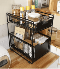 Free Standing Push and Pull Kitchen Organizer Rack (Black)