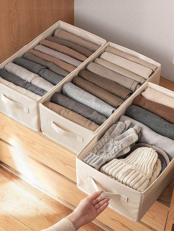 Set of 3 L Wardrobe Drawer Organizer Box High Quality Waterproof Cotton Linen