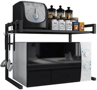 Single Microwave Oven Rack (Color : Black, Size : 43-60x36x32cm) with 3 hooks