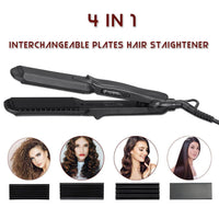 Hair Crimper, Crimping Irons Hair Straightener Flat Iron with 4 Interchangeable Tourmaline Ceramic Plate