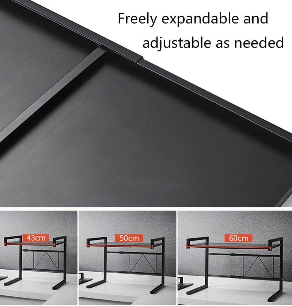 Microwave Oven Rack (Color : Black, Size : 43-60x36x32cm) with 3 hooks
