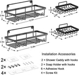 [4 Packs] Shower Caddy,Adhesives Shower Organizers ,Stainless Steel Wall Rack Basket Mounted For Bathroom Toilet & Kitchen