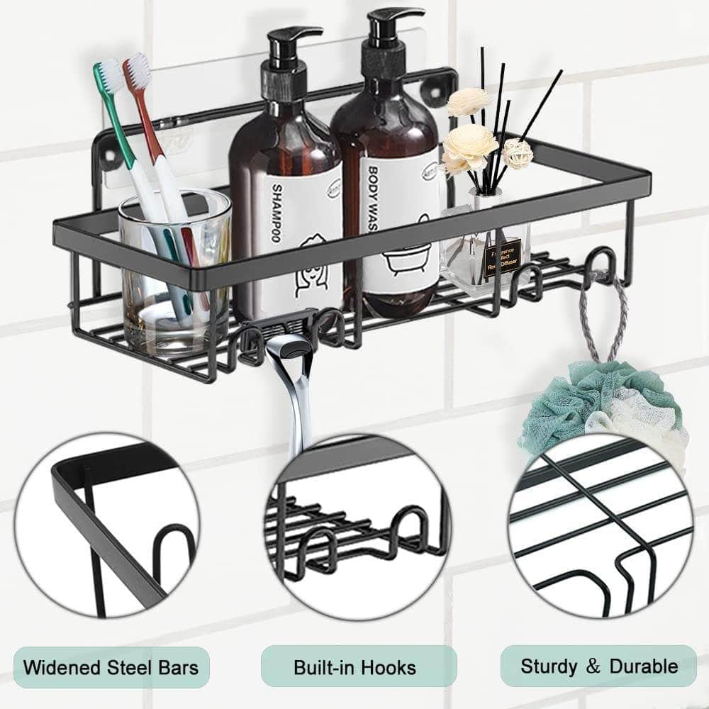 KINCMAX Shower Caddy Shampoo Holder Organizer Adhesive Bathroom Shelf  Stainless Steel Black 