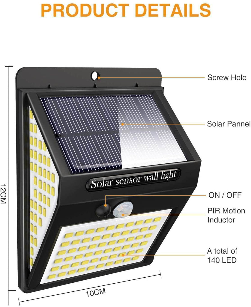 [4 Pack] 140LED Solar Lights Outdoor 270ºWide With Motion Sensor