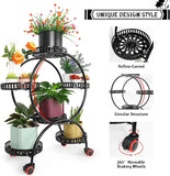 Metal Plant Stand, Indoor Flower Pot Stand with Wheels, 4 Tier 6 Flower Potted Holders