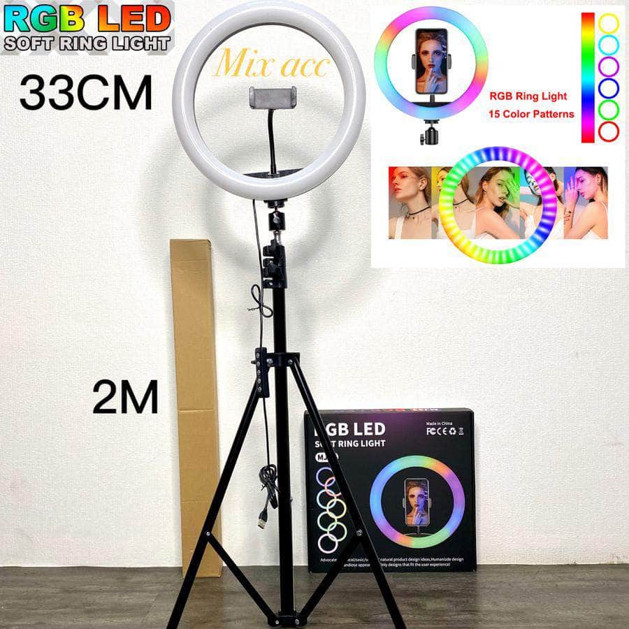 33cm RGB LED Ring Light With Tripod Stand Phone Clip Colorful Photography Lighting