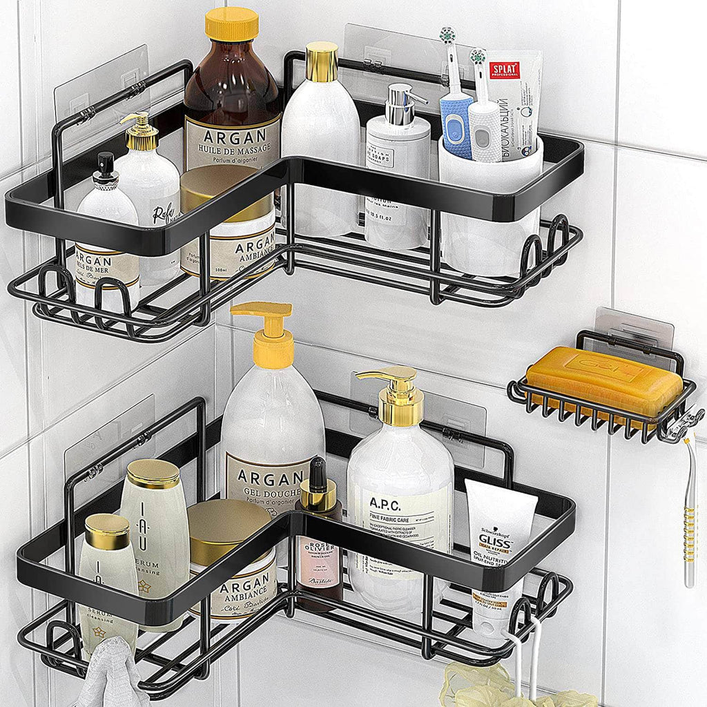 [4 Packs] Shower Caddy,Adhesives Shower Organizers ,Stainless Steel Wall Rack Basket Mounted For Bathroom Toilet & Kitchen