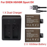 EKEN 2PCS /set 3.7V PG 1050mAh Battery for EKEN SJCAM Action Camera h9r h8r h6s h5s H3r C30 F68 SJ4000 with Dual Battery Charger