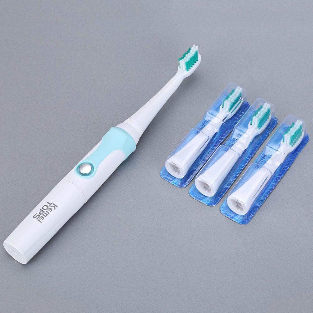 Kemei KM - 907 Ultrasonic Waterproof Rechargeable Electric Toothbrush with 3 Heads Oral Hygiene Dental Care for Kids Adults