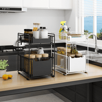 Free Standing Push and Pull Kitchen Organizer Rack (Black)