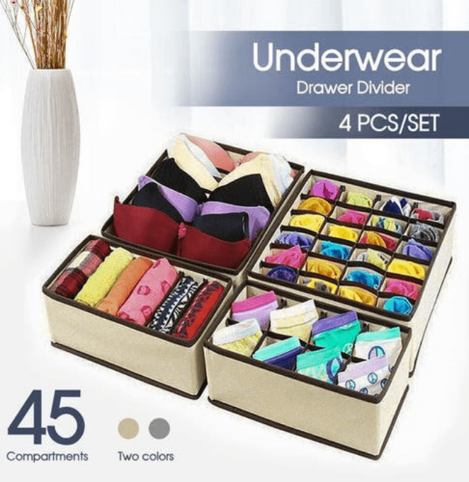 Set of 4 Underwear Drawer Organisers, Foldable Bra Drawer Organiser Closet Divider Storage Box for Underwear, Bras, Socks etc...