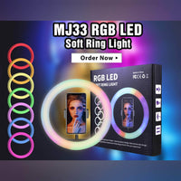 33cm RGB LED Ring Light With Tripod Stand Phone Clip Colorful Photography Lighting
