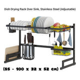 Dish Drying Rack Over Sink, Stainless Steel - [85 - 100 x 32 x 52 cm] (Adjustable)