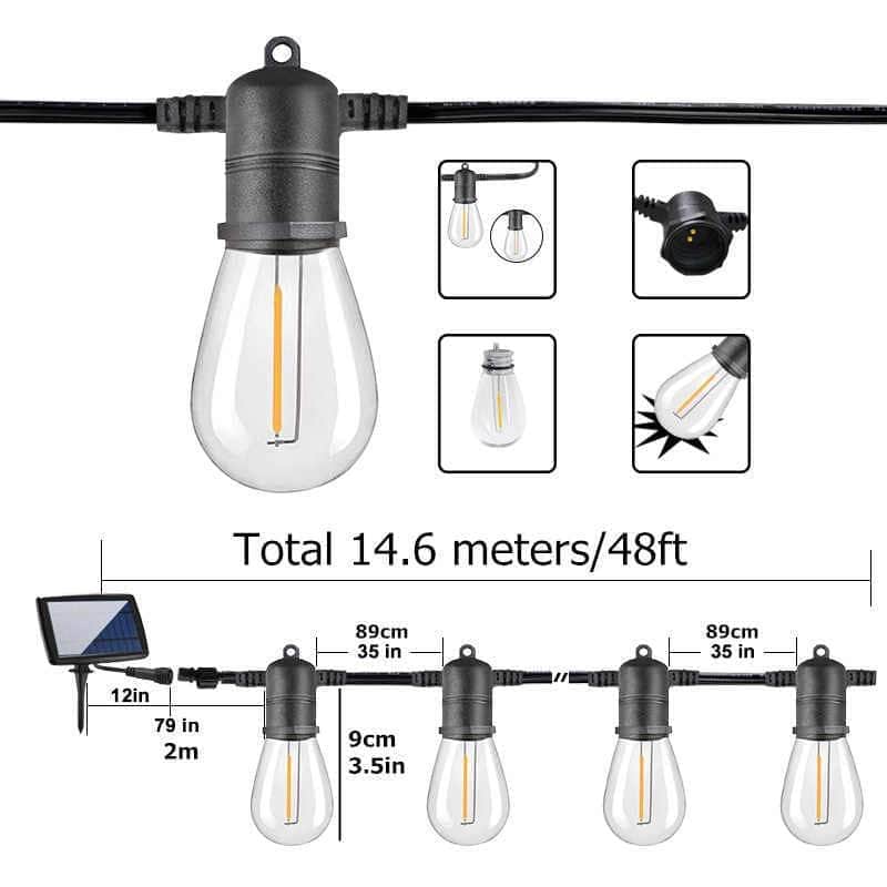 15M LED S14 String Lights Waterproof E27 Warm