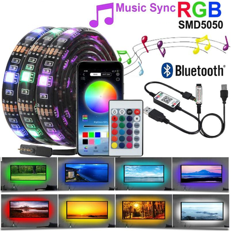 Bluetooth TV LED Backlights Strip Lights 5050 RGB Light Strip Music Sync USB